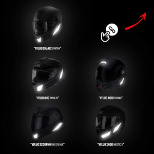 VFLUO - Kit 4 Retro Reflective Stripes Stickers for Mortorcyle Helmet - Stickers Approved to FR Dimension - High Visibility, 3M™ Technology - Discreet and design - Maximum Grip