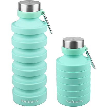 Nefeeko Collapsible Water Bottle, Reuseable BPA Free Silicone Foldable Water Bottles for Travel Gym Camping Hiking, Portable Leak Proof Sports Water Bottle with Carabiner