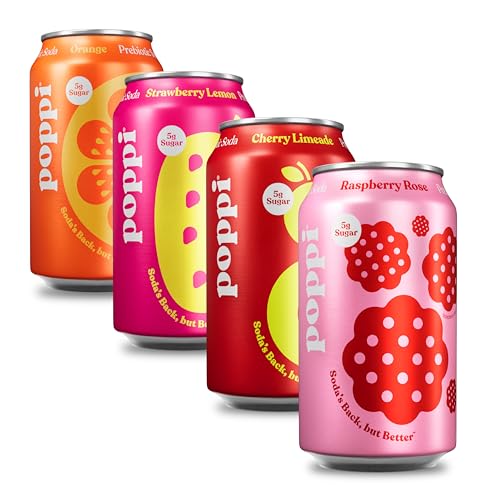 Buy now Poppi Sparkling Prebiotic Soda Beverage with Apple Cider Vinegar, Seltzer Water and Fruit Juice, The Classics Variety Pack, 12 Fl Oz, Pack of 12, Packaging May Vary at indiglob india