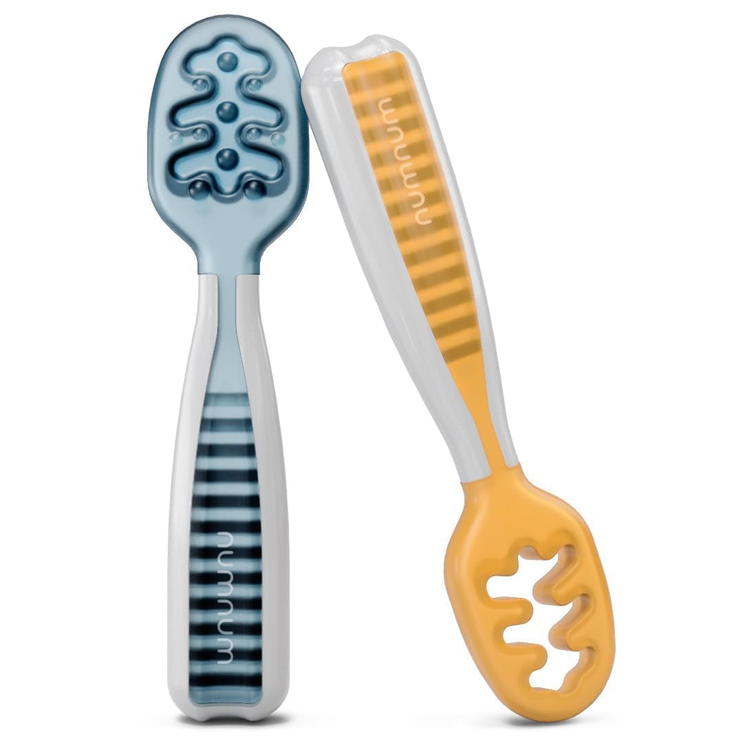 Buy now NumNum Baby Spoons Set, Baby Essentials Pre-Spoon GOOtensils for 6+ Months, First Stage Self-Feeding Spoons for Baby Led Weaning (BLW), Silicone Toddler Utensils, BPA-Free, 2 Pack Gray/Green at indiglob india