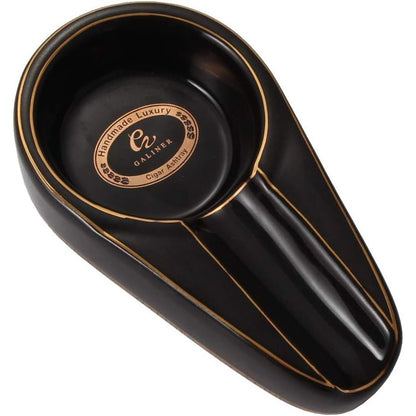 Galiner Cigar Ashtray Travel Ceramic Ashtray For Cigars Outdoor Cigar Ash Tray Accessoires(Black With Golden line)