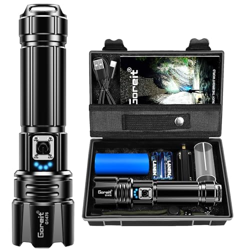 Buy now Goreit Super Bright LED Flashlight - 30W Output for 20000 Lumens & 3937ft Beam, USB-C Rechargeable with 12H Runtime, IP67 Waterproof Powerful Handheld Linternas for Home, Camping, Hiking, Emergency at indiglob india