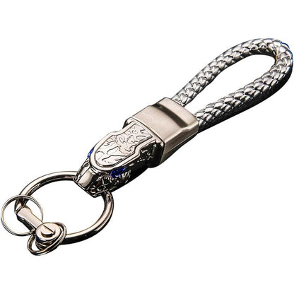 TOPKU Car Keychain Leather Elegant Detachable, Leopard Head with Blue Diamond Eyes