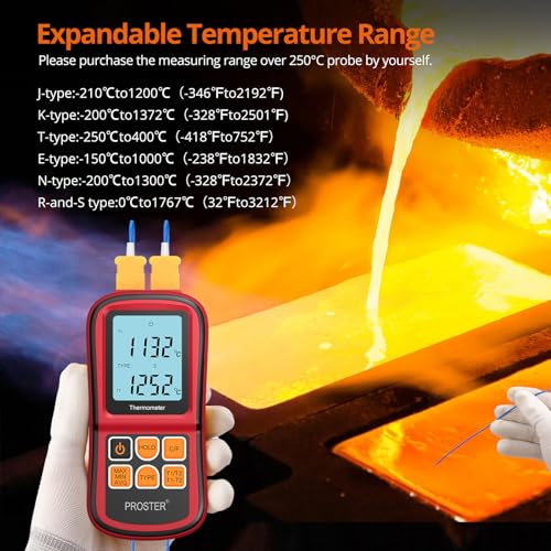 Buy now Proster Digital Thermocouple Temperature Thermometer Dual Channel - with Two K-Type Thermocouple Probe, Backlight LCD Thermometer for K J T E R S N Type at indiglob india