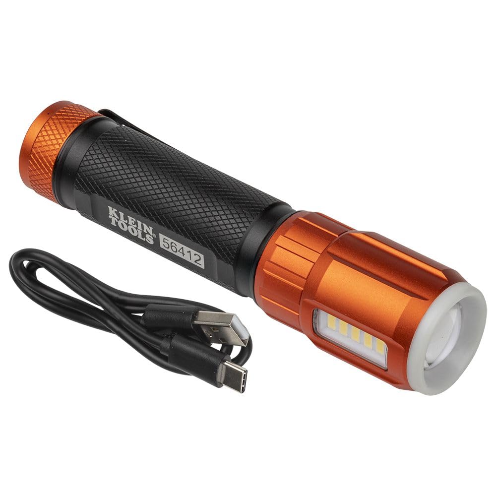 Buy now Klein Tools 56412 Rechargeable LED Flashlight with Flood Light, 500 lumens, USB-C Rechargeable, Pocket Clip, Magnet, for Professional Work at indiglob india