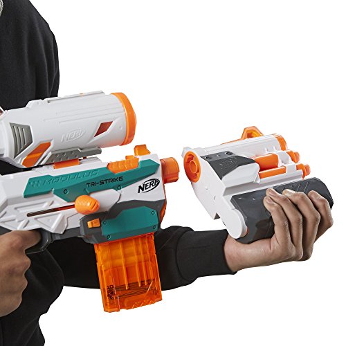 Buy now Nerf Modulus Tri-Strike Blaster, Mega Barrel, Rocket Launcher, Clip, 1 Rocket, Kids Outdoor Games (Amazon Exclusive) at indiglob india