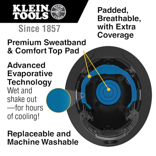 Buy now Klein Tools 60347 Hard Hat, Vented Full Brim, Class C, Premium KARBN Pattern, Rechargeable Lamp, Padded Sweat-Wicking Sweatband, Top Pad at indiglob india