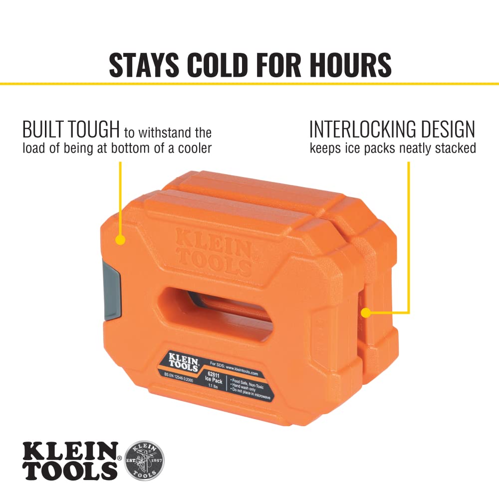 Buy now Klein Tools 62811 Reusable Ice Packs for Cooler Bags and Lunch Boxes, Interlocking Design, Heavy Duty for Daily Use, Quick Freeze, 2-Pack at indiglob india