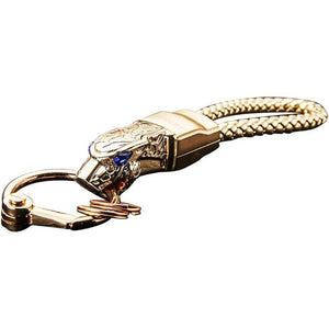 TOPKU Car Keychain Leather Elegant Detachable, Leopard Head with Blue Diamond Eyes