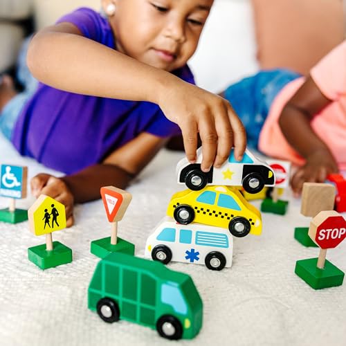 Buy now Melissa & Doug Wooden Vehicles and Traffic Signs with 6 Cars and 9 Signs at indiglob india