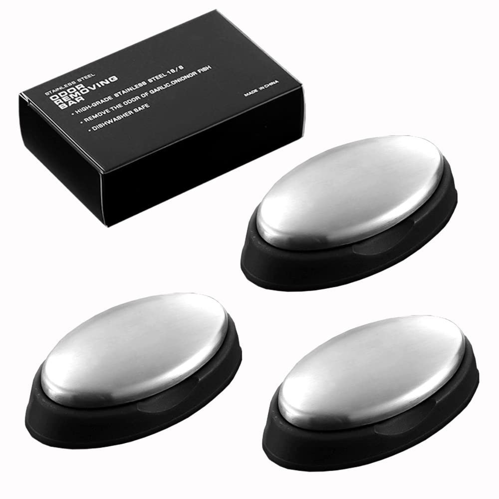 Buy now BIUWING Stainless Steel Soap, 3 pcs Stainless Steel Bar Soap, Metal Soap, Odor Removing Soap Bar with Soap Dish, Remove Odor of Onion, Garlic and Fish etc at indiglob india