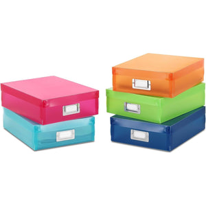 Whitmor Plastic Document Boxes Assorted Colors Set of 5