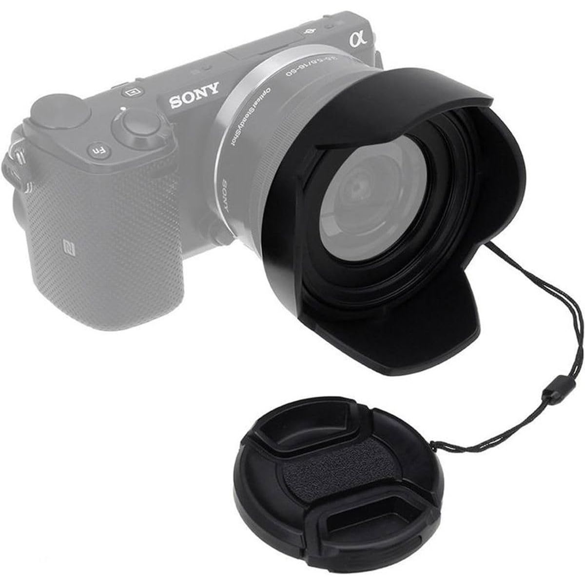 Fotodiox Reversible Lens Hood Kit for E-Mount PZ 16-50mm F3.5-5.6 OSS E-Mount Power Zoom Lens, Reversible Tulip Flower Hood w/Cap