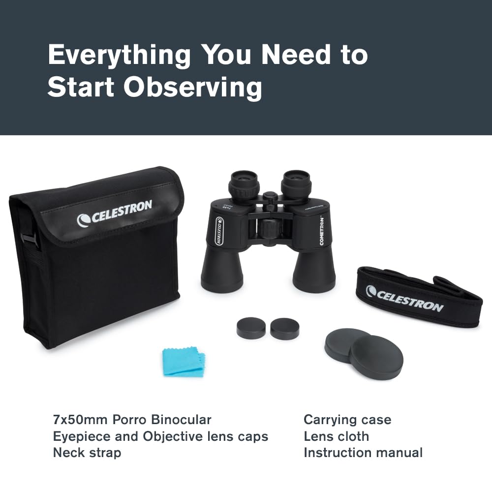 Buy now Celestron - Cometron 7x50 Astronomy Binoculars – Entry-Level for Stargazing and Comet Watching – Large 50mm Objective Lenses – Wide 6.6° Field of View – Multi-Coated Optics at indiglob india