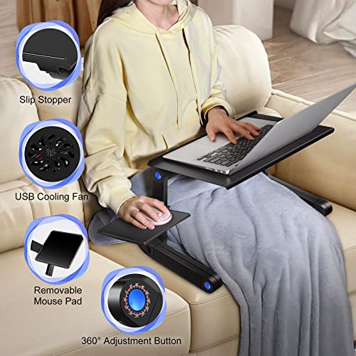 Buy now Adjustable Laptop Stand, Laptop Table Bed, Portable Lap Desk Foldable Table Workstation Notebook Riser Mouse Pad, Ergonomic Laptop Stand 2 CPU Cooling Fan, Best Gifts, Black laptop table at indiglob india