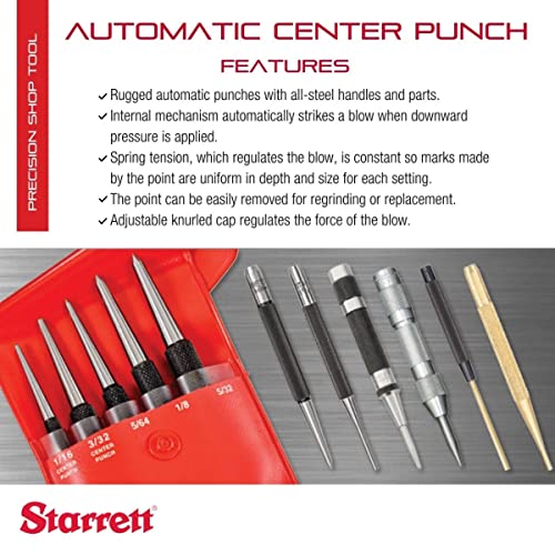 Buy now Starrett Steel Automatic Center Punch with Adjustable Stroke - 5" Length, 9/16" Punch Diameter, Lightweight, Knurled Steel Handle - 18A at indiglob india