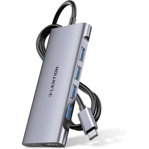 LENTION 3.3FT Long Cable USB C Multiport Hub with 4K HDMI, 4 USB 3.0, Type C Charging Compatible 2024-2016 MacBook Pro, New Mac Air/iMac/Mac Mini, More, Stable Driver Adapter (C35-1M, Space Gray)