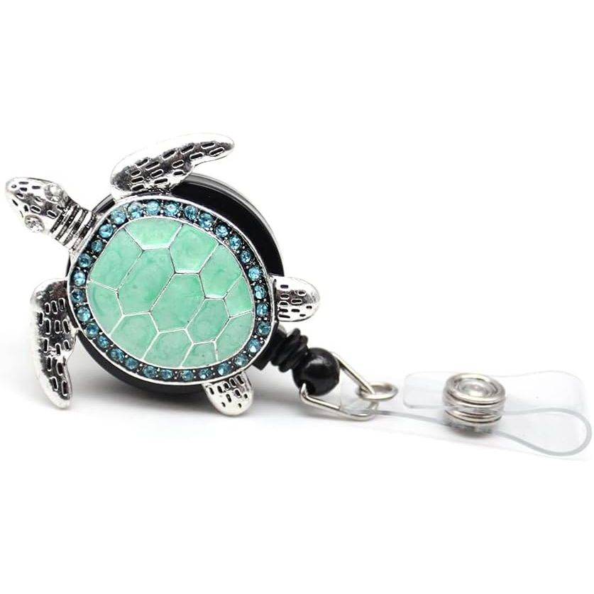 Aquamarine Enamel Sea Turtle Retractable ID Badge Reel,Name Card Holder for Nurse - My Store