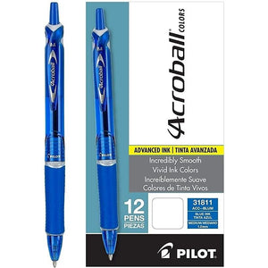 PILOT Acroball Colors Advanced Ink Refillable & Retractable Ball Point Pens, Medium Point, Blue Ink, 12-Pack (31811)