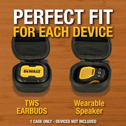 Buy now DEWALT Heavy Duty Protective Headphone Case for TWS Earbuds & Wearable Speaker, Compact Lightweight w/EVA Headphone Case Hard Shell, Shockproof, Water-Resistant, Soft Interior & Accessory Mesh Pocket at indiglob india