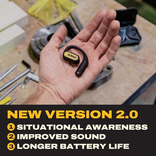 Buy now DEWALT Heavy Duty Open Ear Headphones, Bluetooth 5.3 Wireless Earbuds IP55, 44Hrs Runtime, Jobsite Premium Sound True Wireless Air Conduction Open Ear Earbuds with Earhooks for Worksites and Workouts at indiglob india
