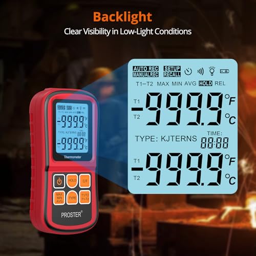 Buy now Proster Digital Thermocouple Temperature Thermometer Dual Channel - with Two K-Type Thermocouple Probe, Backlight LCD Thermometer for K J T E R S N Type at indiglob india