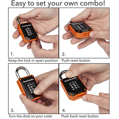 Buy now Gym Locker Lock - 4 Digit, Heavy Duty, Hardened Stainless Steel, Weatherproof and Outdoor Combination Padlock - Easy to Read Numbers - Resettable and Cut Proof Combo Code - 1 Pack Orange at indiglob india