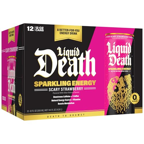 Buy now Liquid Death Sparkling Energy - Tropical Terror (Classic Piña Colada), Zero Sugar Energy Drink, Unextreme Caffeine 100mg, Essential Vitamins, 12 Fl Oz (Pack of 12) at indiglob india
