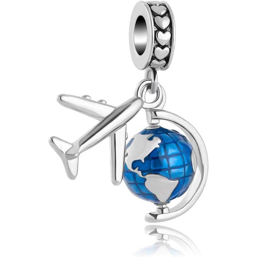 Charm Beads Pendants Fit for Pandora Bracelets Necklace Spinning Globe Airplane Travel Enamel Dangel - My Store
