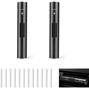 2 PCS Cylindrical Essential Oil Vent Clips Car Air Fresheners Aromatherapy Scent Diffuser Fragrance Decoration with 12 Unscented Refill Sticks
