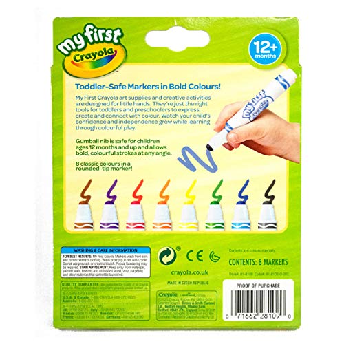 Buy now CRAYOLA MyFirst Washable Markers - Assorted Colours (Pack of 8) | Easy-Grip Markers Ideal for Toddlers Hands | Ideal for Kids Aged 12+ Months at indiglob india