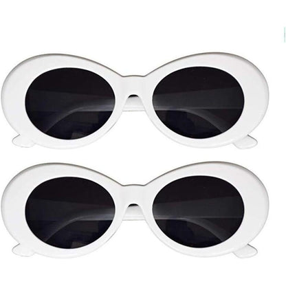 White Retro Oval Mod Thick Frame Sunglasses Round Lens Clout Glasses Goggles