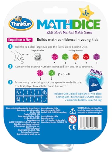Buy now ThinkFun Math Dice Junior Game - Engaging Math Skills Builder | Perfect for Kids Aged 6+ | Aids in Mental Agility | Toy of The Year Nominee at indiglob india