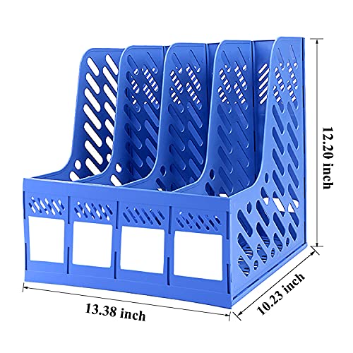 Buy now Sturdy Magazine File Book PP Holder Desk Organizer for Office Organization and Storage with Compartments Storage Organizer 4C Blue-Strip at indiglob india