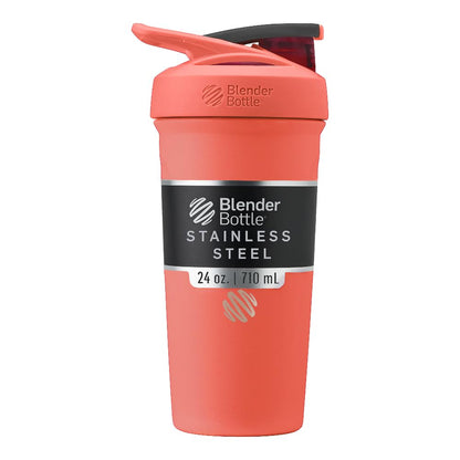 Buy now BlenderBottle Strada Shaker Cup Insulated Stainless Steel Water Bottle with Wire Whisk, 24-Ounce, Black Sport Coral at indiglob india