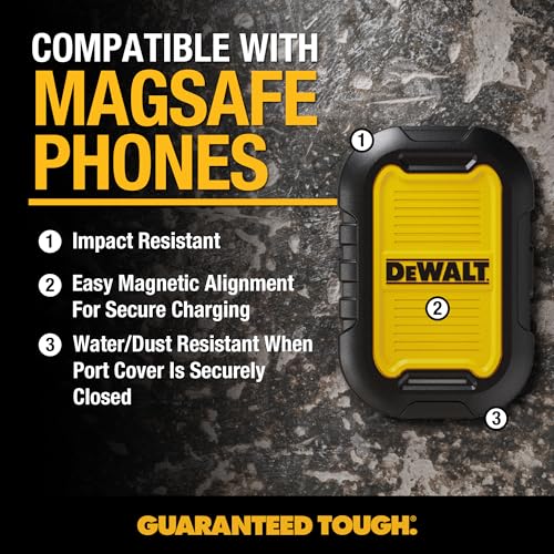 Buy now DEWALT Heavy Duty Magnetic Power Bank 5,000mAh, Rugged Wireless Portable Charger 18W Fast Charging Battery Pack, USB-C to C w/USB Adapter Cable 4' Water Resistant Works w/Magsafe iPhone 17/16/15/14 at indiglob india