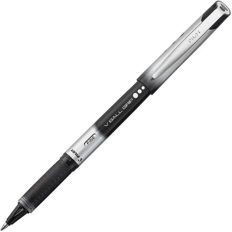 PILOT VBall Grip Liquid Ink Rolling Ball Stick Pens, Fine Point, Black Ink, 12-Pack (35570), Dozen Box (0.7mm - Fine)