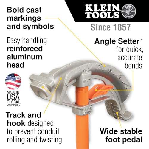 Buy now Klein Tools 51607 Aluminum Conduit Bender Full Assembly, 3/4-Inch EMT, 1/2-Inch Rigid, Wide Foot Pedal, Benchmark Symbols and Angle Setter at indiglob india