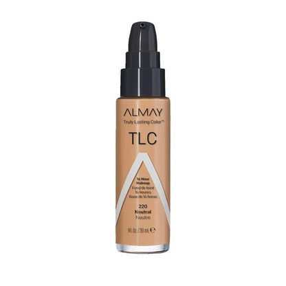Almay Liquid Foundation, Truly Lasting Color, Long Wearing Natural Finish, Vitamin E and Lemon Extract, Hypoallergenic, Cruelty-Free, Dermatologist Tested, 220 Neutral, 1 fl oz