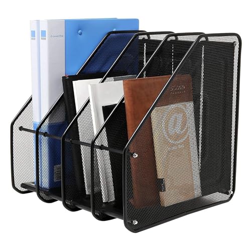 Buy now File Rack, 4-Slot Mesh Metal Magazines File Desk Organizer - Black Holder at indiglob india