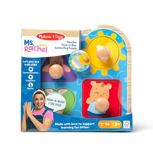 Buy now Melissa & Doug?? Ms. Rachelƒ?› Wooden Peek-a-Boo Jumbo Peg Puzzle, 4-Piece with Mirror, Toddler Toys for Boys and Girls Ages 1+ Years at indiglob india