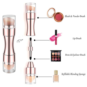 Bling Toman 4 in 1 Makeup Brush, Eyeshadow Eye Lip Face Concealing Blush Foundation Brush All in One Retractable Travel Size Makeup Brush Set (rose gold brush)