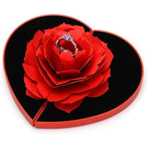 wonuu Engagement Ring Box,Ring Rose Box Surprise Jewelry Storage Holder for Woman as Proposal Engagement Wedding Ring Jewelry Gift ect. (Heart Shaped-Red)