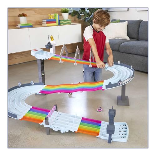 Buy now Hot Wheels Mario Kart Rainbow Road Raceway 8-Foot Track Set with Lights & Sounds & 2 1:64 Scale Vehicles, Race with 5-Track Colorful Course with 2 Configurations at indiglob india