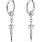 Sword Drop Dangle Small Hoop Earrings for Women Men Stainless Steel Engrave Dagger Halloween Statement Charms Drop Dangling Hoops Cuff Cartilage Wrap Vintage Punk Pray Jewelry