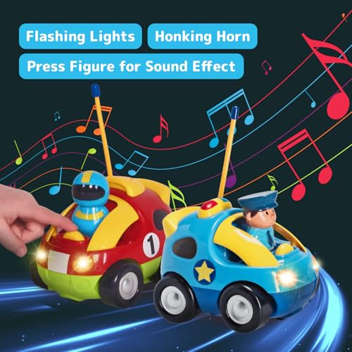 Buy now Prextex 2 Pack Cartoon Remote Control Cars for Toddlers - Police Car and Race Car with Steering Wheel Controllers and Lights - Different Frequencies So Both Can Race Together - Toddler Gift 18+ Months at indiglob india