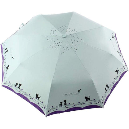 umbresen Windproof Compact Travel Folding Cute Cat Umbrella,Auto Open Close Rain&Sun Lightweight Portable Umbrellas with Cover for Kids Women Men