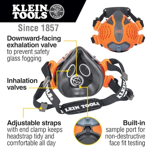 Buy now Klein Tools 60552 Reusable P100 Half-Mask Respirator with Replaceable Filters for Dust, Metal Fumes, and Oil Mist, M/L at indiglob india