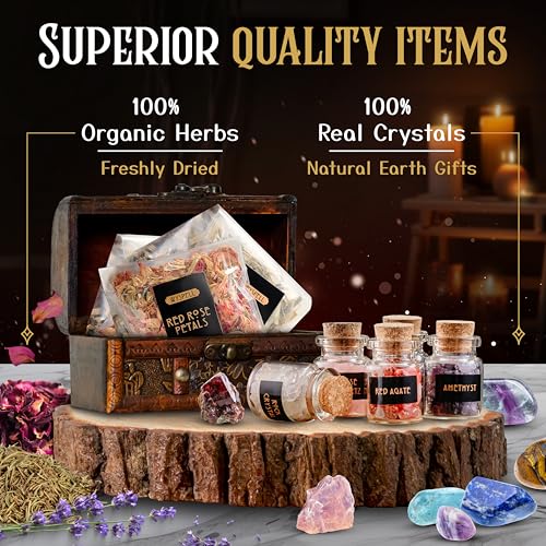 Buy now Wyspell Witchcraft Supplies Kit for Witch Altar 54PCS - Spell Candles for Witches - Crystals Spell Jars for Witches - Herbs for Spells - Beginner Witch Starter Box - Witchcraft Kit at indiglob india