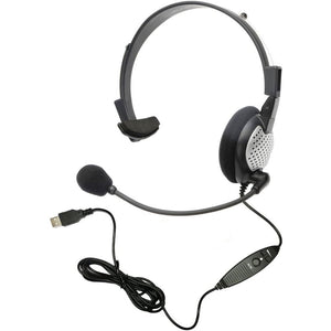 Andrea Communications NC-181VM USB On-Ear Monaural Computer Headset with Noise-canceling Microphone, in-line Volume/Mute Controls, and Built-in External Sound Card and USB Plug, Black, Grey, Silver